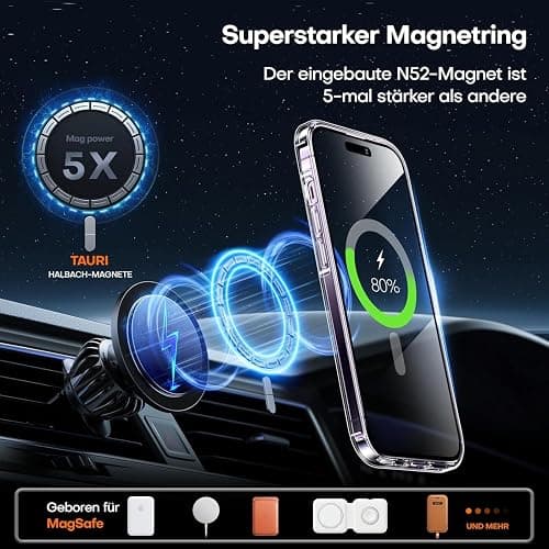 TAURI für iPhone 14 Pro Hülle 6,1" mit Panzer Schutz Glas Folie, Kompatibel mit MagSafe, Schutz nach Militärstandard, [Anti-Vergilbung] Stoßfest Magnetisch Handyhülle - Durchsichtig thumbnail 5