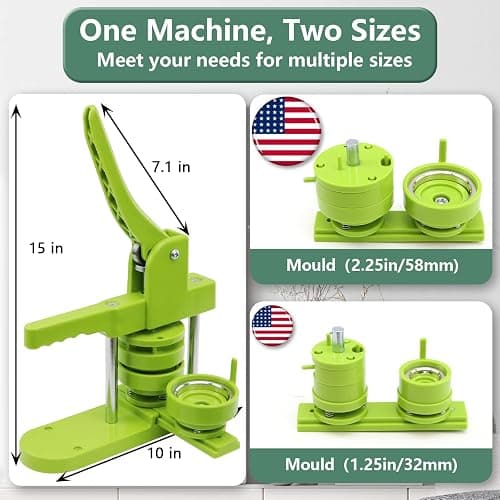 Happizza Button Maker Machine Multiple-Sizes - Pin Maker Machine 1.25 inch+2.25 inch, Interchangeable Button-models Badge Button Press Machine with 200 Sets 32+58mm Button Maker Supplies&Circle Cutter thumbnail 2
