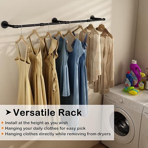 UlSpeed Wall Mounted Clothes Rack 72.5in, Industrial Pipe Clothing Racks Wall Mount, Heavy Duty Detachable Iron Garment Bar, Saving Space, Multi-Purpose Hanging Rod for Bedroom, Laundry Room, 1 Pack thumbnail 6