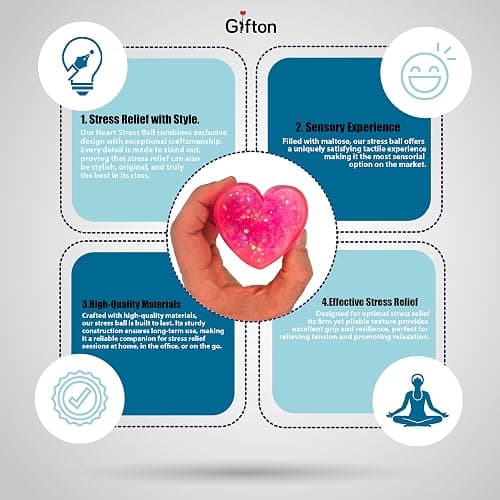 Gifton - Heart Stress Relief Ball for Anxiety Nice Hand Finger Grips Physio Therapy - Sensory Toy Gift for Kids Adults Men Women Teen Birthday Present for Girl Boy Christmas Stocking Filler thumbnail 4