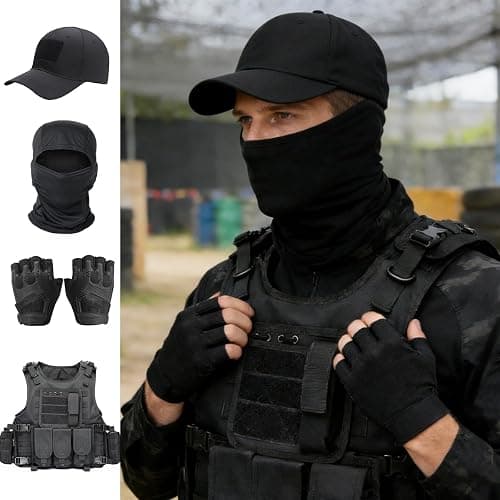 VPZenar Tactical Vest for Men, Airsoft Vest, Black Molle Vest and Cap Protective Equipment, Tactical Airsoft Gear thumbnail 4