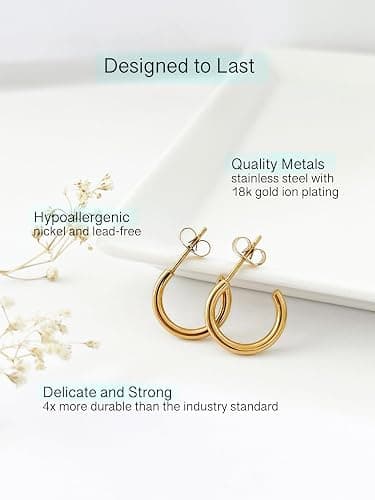 Altitude Boutique 18K Small Gold Hoop Earrings For Women | Gold Plated Thin Tube Earrings | Lightweight, Hypoallergenic Chunky Gold Open Hoops (Gold, Silver) thumbnail 5