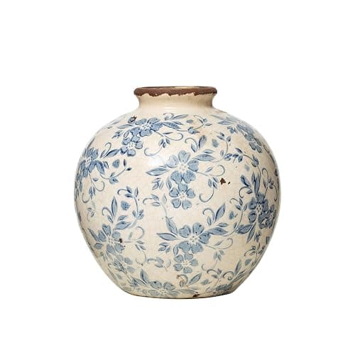 Creative Co-Op DF2720 8" H Terracotta Floral Transferware Pattern & Crackle Finish Vase, Blue thumbnail 4