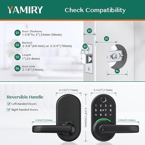 Smart Door Handle Lock with Keypad: Yamiry Fingerprint Smart Knob - Keyless Entry Digital Lock for Front Door - Deadbolt with APP - Generate Passcode Remotely - DIY Installation thumbnail 5