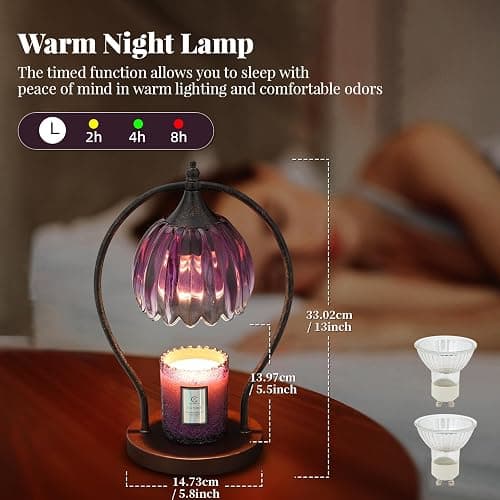Candle Warmer Lamp, Dimmable Candle Warmer with Timer, Vintage Candles Wax Warmers for Jar Candles Birthday Gifts for Women, Mothers Day Gifts for Mom, Home Decor for Bedroom Living Room, Purple Black thumbnail 6