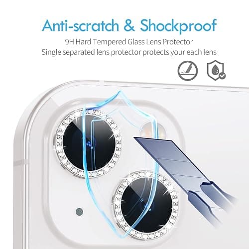 Xfilm Bling Diamond Individual Camera Lens Protector for iPhone 13 / iPhone 13 Mini, HD Clear Tempered Glass Camera Lens Screen Protection Cover, Case Friendly, Scratch Proof (Silver) thumbnail 7