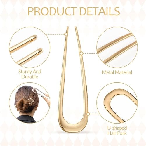 Hanyousheng 2Pcs Épingle à Cheveux Françaises en Méta, de U Fourchette à Cheveux Chignon pour Cheveux Épais, Épingles à Cheveux Françaises, De Cheveux Pince, pour Femmes Filles Accessoires de Coiffure thumbnail 4