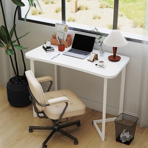 Funecy Computer Desk 40 Inch Small Table for Office,Modern Simple Style Writing Study Work Gaming Table for Home Office (White) thumbnail 3