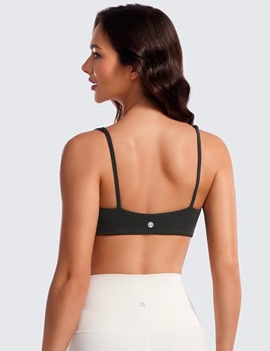 CRZ YOGA Butterluxe Spaghetti Strap Sports Bras for Women - Square Neck Yoga Wireless Low Coverage Padded Cami Crop Top thumbnail 2