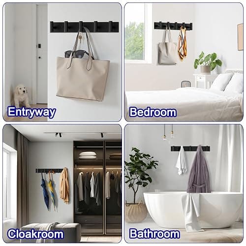 Bntuk Coat Rack Wall Mount, Towel Racks for Bathroom with 5 Coat Hooks for Robes Bags Keys, Hat Rack for Wall Towel Hooks for Entryway, Home Wall Organizer Essential (Black) thumbnail 6