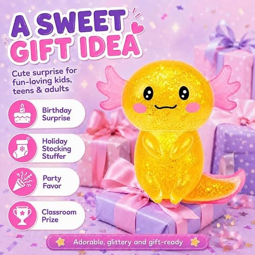 Axolotl Squishy Stress Relief Toy, Glitter Squeeze Fidget Toy for Kids & Adults, Cute Soft Sensory Toy for Anxiety Relief, Stretchy Slow Rising Desk Toy(Orange) thumbnail 7