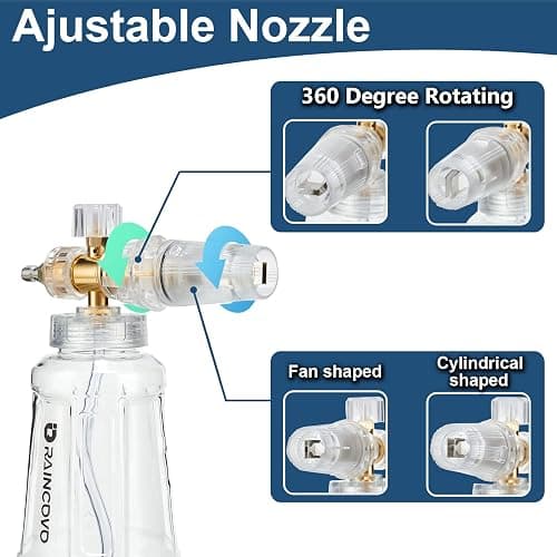Raincovo Foam Cannon for Pressure Washer, Snow Clear Foam Cannon for Car Wash, Stainless Steel Filter, Adjustable Nozzle with M22 and 1/4 Inch Quick Connect, Additional 1.1 mm Orifice Nozzle thumbnail 4