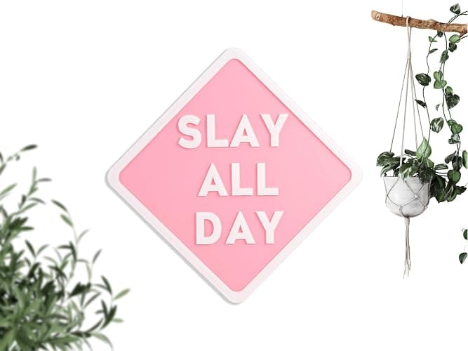 TwoDays Preppy Room Decor Aesthetic, 12"x12" Pink Slay All Day Acrylic Signs, Cute Things for Teen Girls Dorm, Cool Y2k Posters for Bedroom, Preppy Stuff. thumbnail 6
