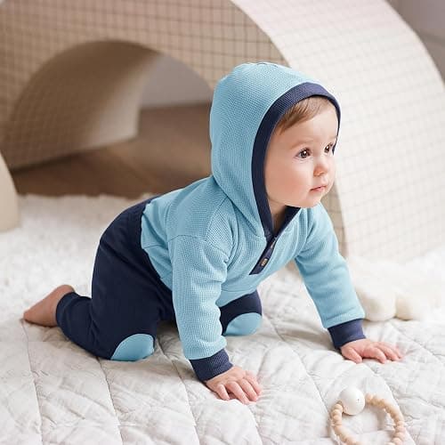 Dalukit Newborn Baby Boy Clothes Infant Fall Winter Outfits Baby Boy Romper | Newborn Baby Boy Hoodie Romper Pants Set;Breathable Mesh Fabric;Easy-change Snap crotch; Durable Knee Patches thumbnail 3