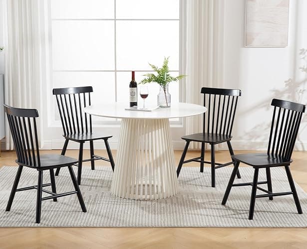 Kmax Dining Chairs Set of 6, Vintage Kitchen Chairs Windsor Chairs with Solid Wood Legs Country Farmhouse Style, Black - 6 CHAIRS - Black thumbnail 2