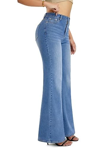 QICAMO High Waisted Wide Leg Flared Jeans for Women, Stretchy Loose Bell Bottom Jean with 5-Pocket - Image 1