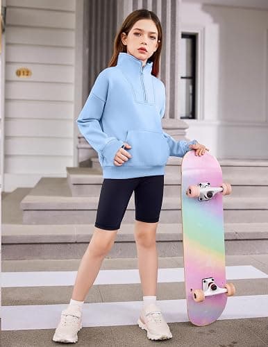 Arshiner Girls Half Zip Sweatshirt Fleece Quarter Zip Pullover Sweatshirts Fall Clothes for Teen Girls Thumb Hole thumbnail 7