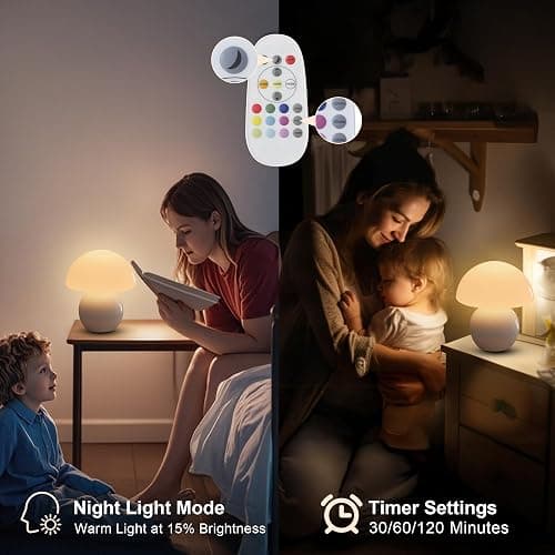 KARTOOSH Cordless Cute Mushroom Lamp with Remote Control, Cordless Lamps for Tables, 9 RGB, 3 Color Temperature, Stepless Dimmable, Timer, Memory, Unique Aesthetic Home Decor for Living Room (White) thumbnail 7