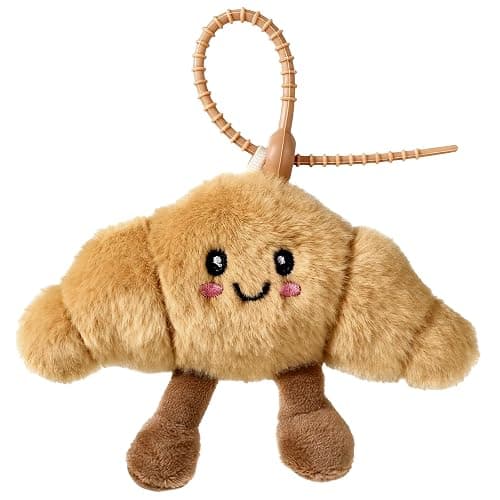 Cute Happy Smiling Bread Croissant Baguette Keychain Croissant Plush Keychain Lucky Good Luck Key Chain Soft Fluffy Stuffed Charm Adorable Bag Charms for Women for Purse Handbag Backpack & Car Keys - Image 1