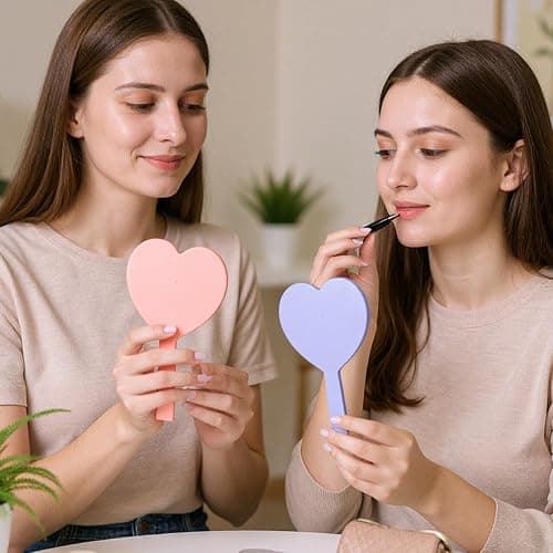 Limbeuuu 15 Pcs Heart Shaped Handheld Mirror Small Travel Makeup Mirrors with Handle Mini Heart Bulk Plastic Cosmetic Gift for Women (Bright Color) thumbnail 6