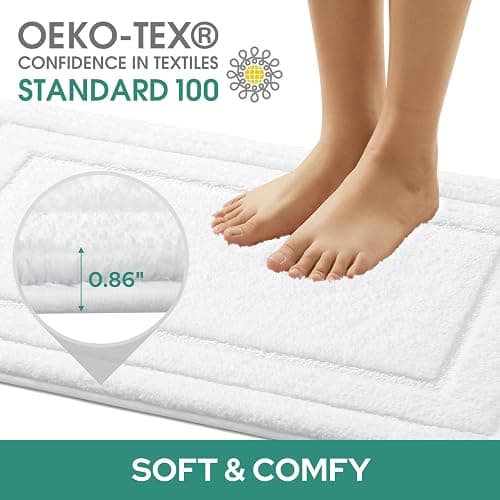 HOMEIDEAS Bathroom Rugs Sets 3 Piece, Super Soft and Absorbent Non Slip Microfiber Toilet Bath Mat with U-Shaped (White) - Loop- White thumbnail 3