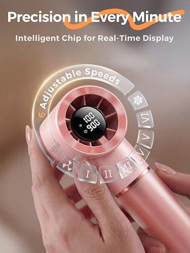 Cheerair Handheld Portable Fan, 6-Speed Powerful Mini Personal Fan, Rechargeable 5000mAh Battery with Up to 15 Hours Runtime, Pocket Turbo Fan with Smart LED Display, Ideal for Travel, Camping, Makeup thumbnail 5