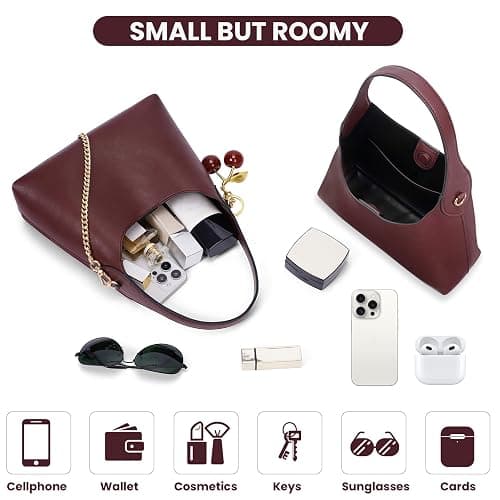 Small Hobo Bags for Women Cherry Shoulder Bag Purse Faux Leather Tote Handbag Trendy Chain Crossbody Bag thumbnail 5