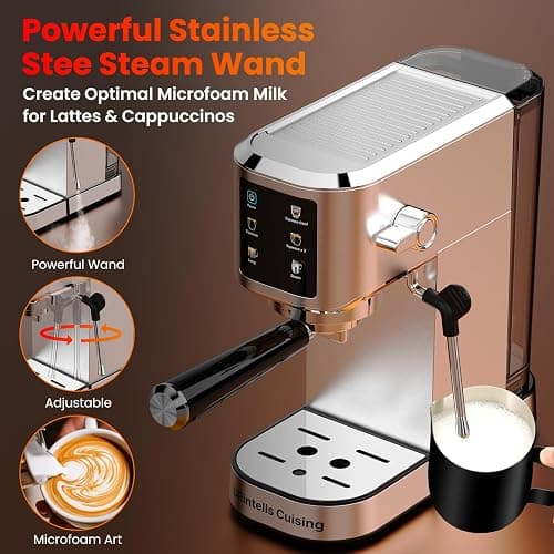 Espresso Machine 20 Bar,Touchscreen Espresso Maker with Steam Milk Frother, Stainless Steel Expresso Coffee Machine for Home with Removable Water Tank for Cappuccino Latte,Cold Brew,Long Coffee thumbnail 8