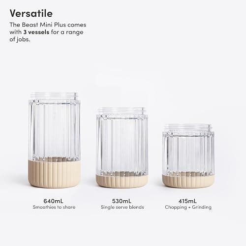 The Beast Mini Blender Plus | Mini Countertop Kitchen Blender | Blend Smoothies and Shakes, Dressings, Sauces, Dips | Extra Vessels, Straw Cap and Straws Included | 600W (Sand) thumbnail 3