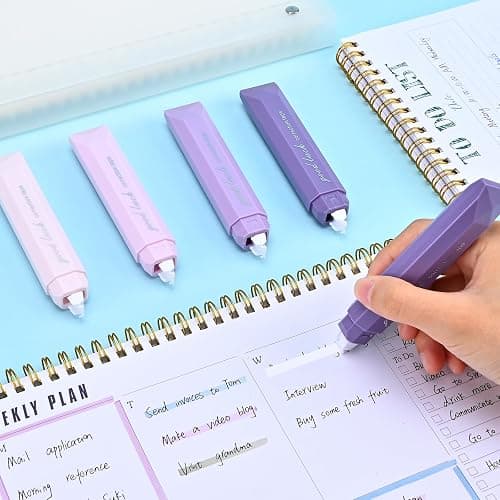 Temiary 5 Pcs White Correction Tapes, Aesthetic Correction Tape Pens Smooth Pull Out, Easy to Use Pen Shaped Applicator for Students School Office Supplies (Purple) thumbnail 7