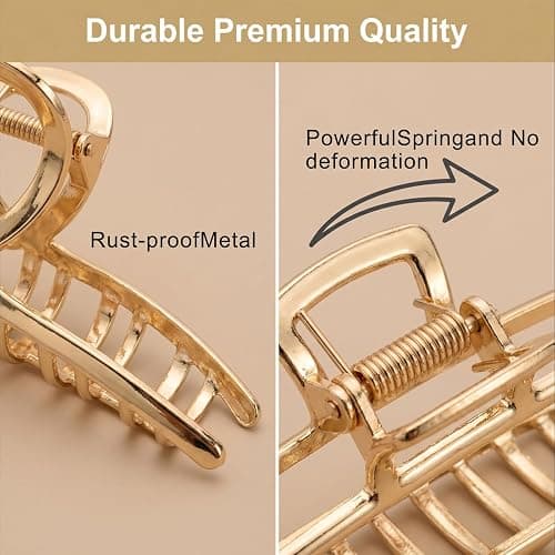 LUKACY 6 Pack Gold Metal Hair Clips - 4 Inch Large Jaw Clips for Women, Strong Hold Hair Claws for Thick or Thin Hair, Fashion Hair Accessories for Styling thumbnail 3