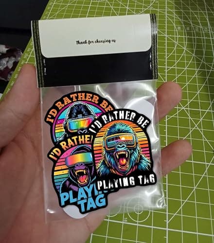(3 PCs) I'd Rather Be Playing Tag Sticker 3 Designs Gorilla Wearing VR Gamer Gaming Vinyl Decal Suitable for Laptop Water Bottle Phone Car Window Vinyl Waterproof Stickers 3 Inches thumbnail 3