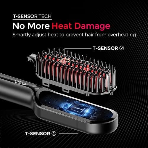 TYMO Hair Straightener Brush - Upgraded Ionic Compact Straightening Brush for Women with Wave-Design Bristles, Fast, Smooth Styling, Lightweight Hot Comb & Travel Flat Iron, 1 Billion Ions, Black thumbnail 6