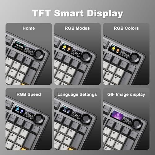 MIKIBY AJAZZ AK980 Wireless Keyboard with Smart Display & Knob,98% Mechanical Keyboard Tri-Mode BT/2.4G/USB-C, Hot Swappable, PBT Keycaps, with RGB Light for Win & Mac(Black,Murad Switch) thumbnail 5
