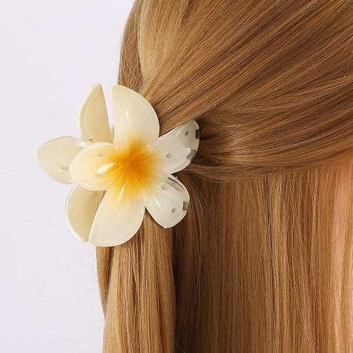 YIHECWY4 Pieces Plumeria Flower Hair Claw Clips Acrylic Hair Jaw Clips Hawaiian Hair Claw Clips for Medium Thick Hair Women and Girls Hawaii Hair Accessorie(4 colors) thumbnail 5