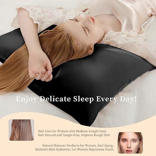 100% Pure Mulberry Silk Pillowcase Silk Pillow Cases for Hair and Skin with Hidden Zipper,6A High-Grade Fibers Dual Sides Silk Pillow Cover for Men and Women. (Black, Standard(20"*26")) thumbnail 5