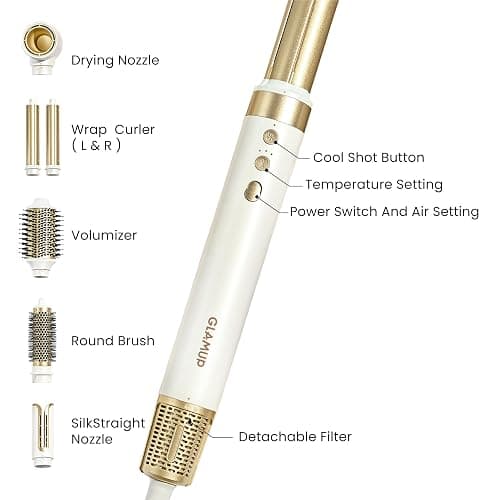 GLAMUP 6-in-1 Extra Long Wrap AirCurler, Hot Air Styler, Fast Drying | 110k RPM High-Speed Motor & Negative Ions, Frizz-Free, No Heat Damage, Volumizer & Straightener for All Types, Travel Pouch thumbnail 9