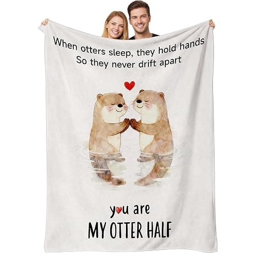 Gifts for Her Him Romantic Anniversary Flannel Blanket for Boyfriend Girlfriend Men Women, Soft Husband Wife Engagement Throw for Wedding Christmas Birthday Valentines Day 60"x50", Otters - Image 1
