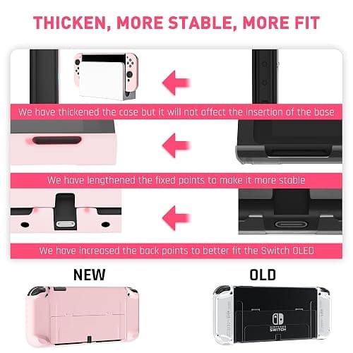 FANPL [Improved Version] Dockable Case for Nintendo Switch OLED 2021, Protective Case Cover for Switch OLED and Joy Con Controller - Strong and Durable, Not Easy to Fall Off (Pink) thumbnail 3
