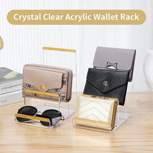 2 Pack 3-Tier Purse Display Stands, Acrylic Wallet Holder Risers Stand, 2-Inch Spacing Clear Clutch Rack Handbag Display Shelf, 4MM Thick Counter Wallet Organizer for Figure Sunglasses Retail Vendor thumbnail 4