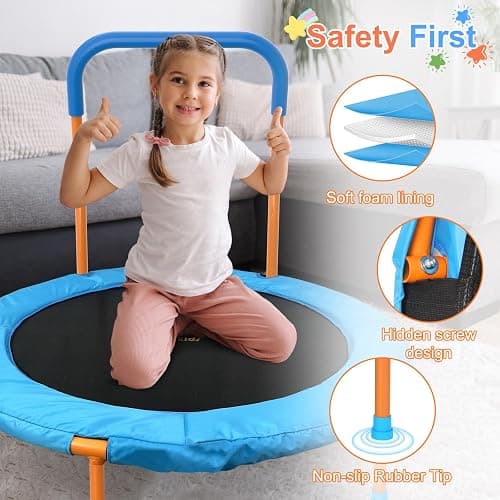 Ativafit 36inch Mini Toddler Trampoline for Kids Ages 1-6 Indoor Outdoor Folding Small Rebounder Trampoline with Foam Handle Safety Padded Cover Fun for Kids - Orange and Blue thumbnail 3