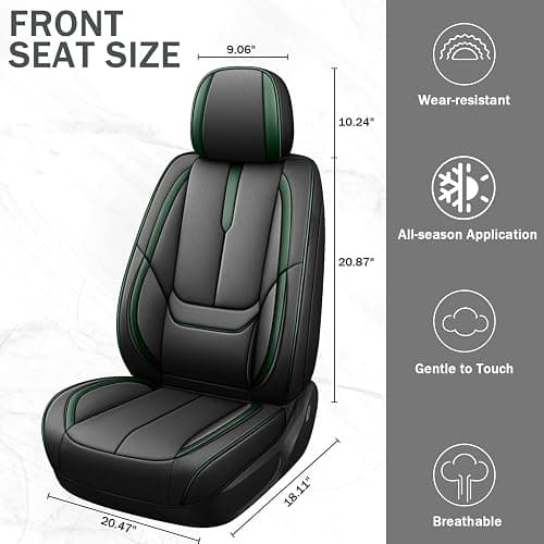 AutoSeatCovers Seat Covers for 95% of Subaru 2000-2024 Full Set/Black-Green | Premium Faux Leather Seat Cover Breathable Waterproof Sports Drive in Style,Easy to Install Seat Covers thumbnail 2