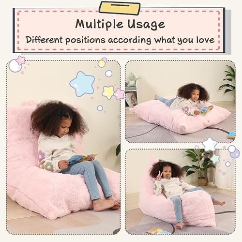 MOMCAYWEX 3-in-1 Kids Bean Bag Chair, Gaint Pillow Mattress for Kids, 35" x 50" x 10", Pink thumbnail 4