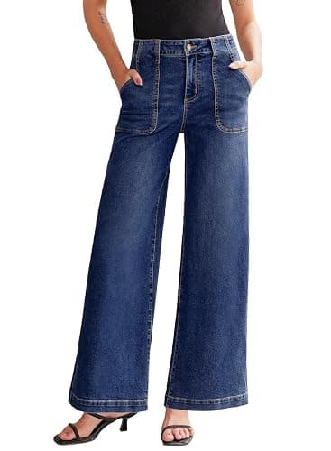 Sidefeel Womens Wide Leg Jeans High Waisted Stretchy Straight Leg Baggy Denim Pants with Pockets - Image 1