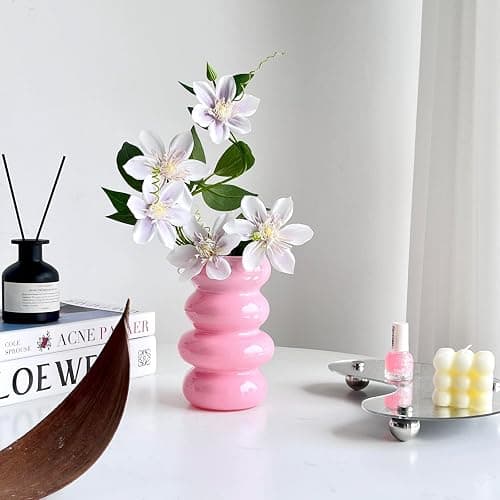 BLOFLO Colored Glass Hydroponic Flower Vase, 7-Inch Pink Glass Vase, Four-Layer Geometric Glass Floral Vase for Home Décor, Modern Bubble Glass Vase for Home Office Wedding Table (Pink) thumbnail 3