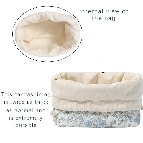 Cotton Quilted Drawstring Makeup Bag with Canvas Lining,Coquette Aesthetic Cute Travel Toiletry Bag,Drawstring Gift Bag for Women and Girls（11Blue Flower） thumbnail 6