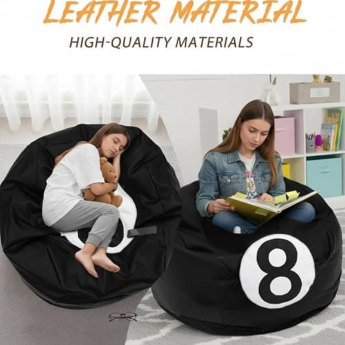 AceOrbit 8 Ball Bean Bag Chair Cover, Prize Gift Plush Toys Organizer, Black PU Leather 8 Ball Stuffed Animal Storage Bean Bag, Billiard Decor for Game Home Dorm Room Living Room (No Filling) thumbnail 5
