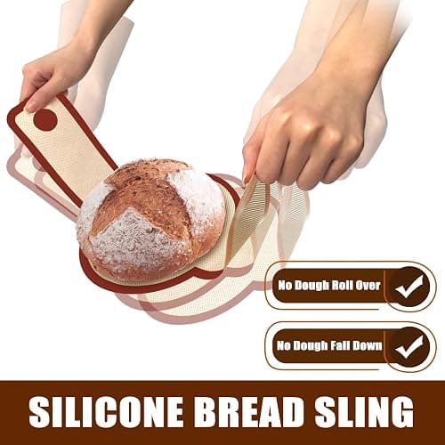 Silicone Bread Sling for Dutch Oven, Non-Stick & Easy to Clean Bread Baking Mat Set, 2 Pcs Reusable Bread Sling with Long Handle to Transfer Sourdough (Red, 2PCS Round) thumbnail 5