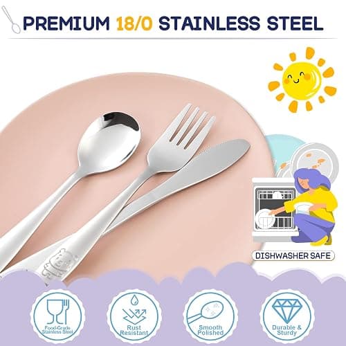 VITEVER 10-Piece Toddler Utensils, Kids Stainless Steel Silverware Set, Children Safe Forks and Spoons - Mirror Polished, Dishwasher Safe - Mirror Polished thumbnail 3