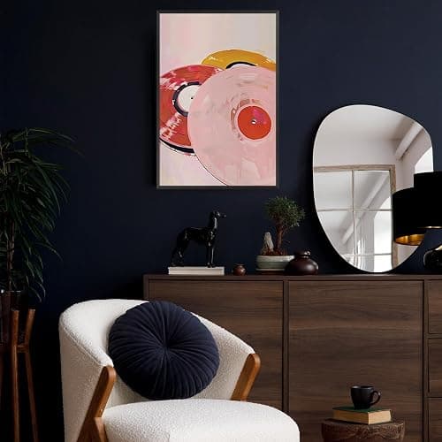 Vintage Colorful Vinyl Records Canvas Wall Art Trendy Music Themed Aesthetic Poster Preppy Pink Red Orange Abstract Watercolor Painting For Living Room Bedroom Wall Decor 12x16in Wrapped Canvas thumbnail 5
